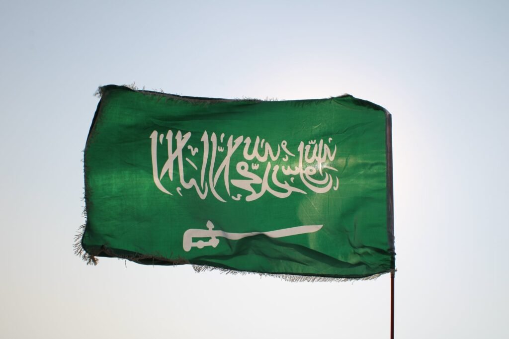 the flag of saudi arabia dancing with the wind